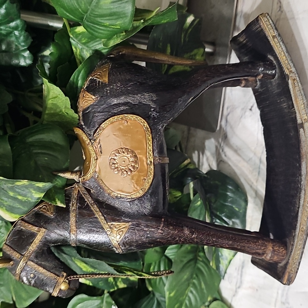 Vintage Carved Wooden Hammered Brass Rocking Horse Decor - Picture 7 of 12